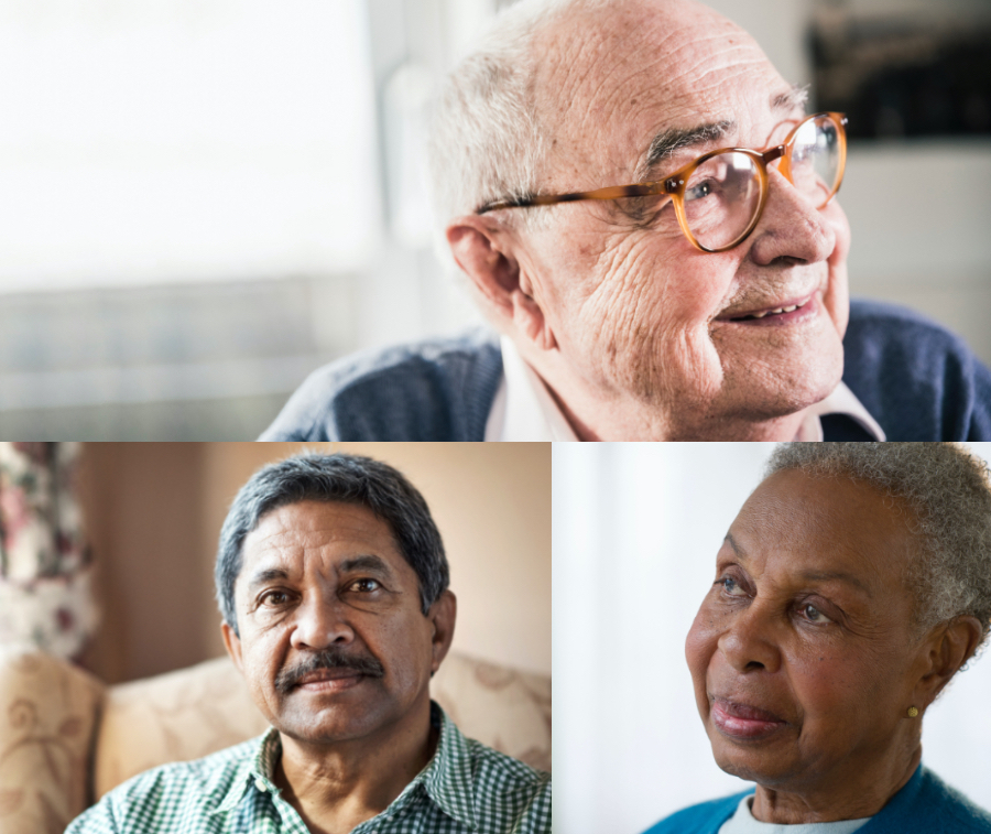 Photo of elderly while male, Hispanic male, and African American woman